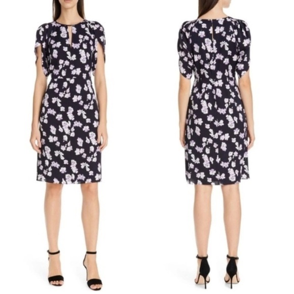 Lewit Dresses & Skirts - Like New Lewit Darota Floral Silk Lined Dress, size 12, navy blue & lavender. 💜